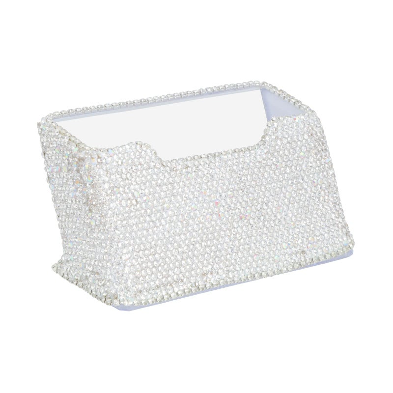 KEYPOWER Business Card Holder Stand for Office - Professional & Luxury Display Womens Office Name Card with White Crystal Accessories (White) - Image 1